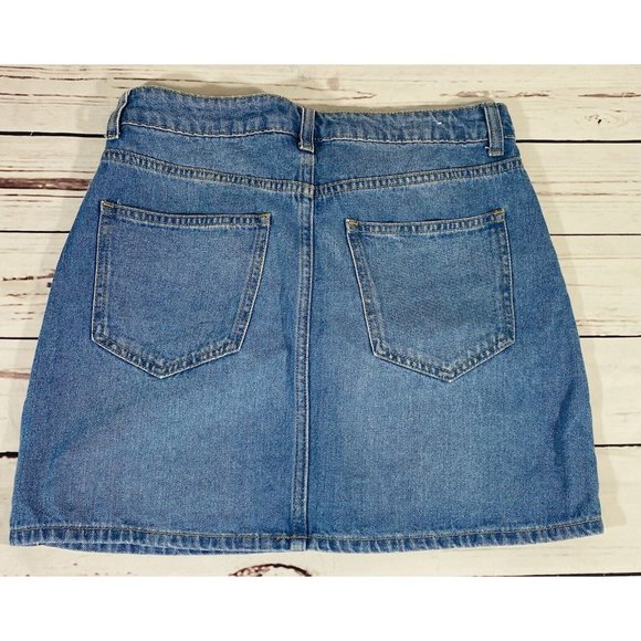 Forever21 Jean Skirt Size Medium Lace Up Tie Front Denim Festival Blue Cotton - Picture 2 of 7